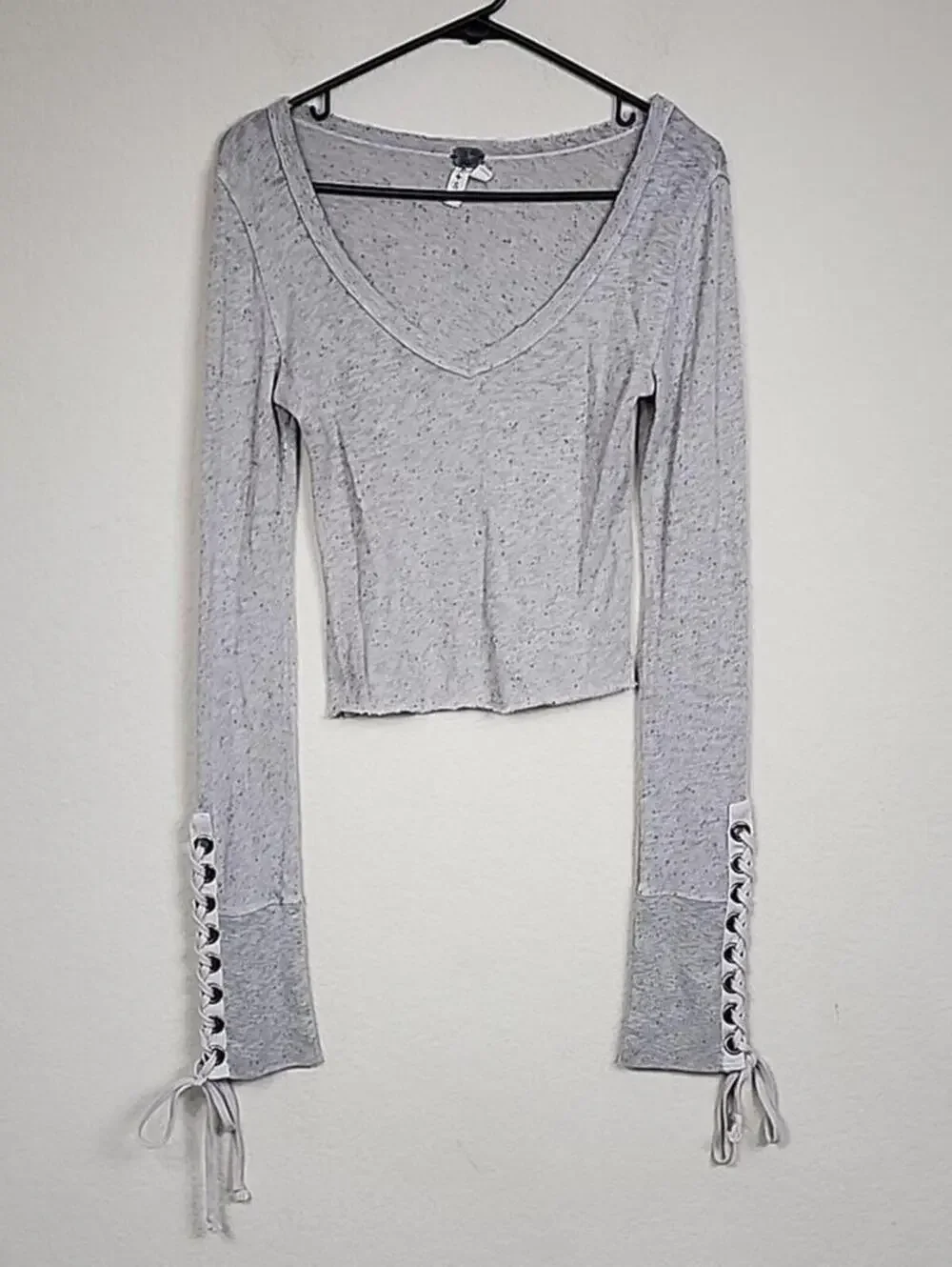 Free People Lace Up Cuff Cropped Henley